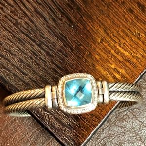 David Yurman Silver Cable Bracelet Blue Topaz